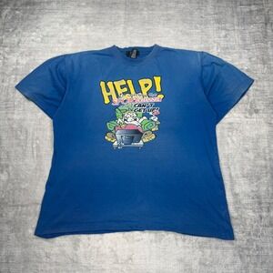 Vintage Novelty Shirt Mens XL Blue 90s TV Sports Lazy Funny Faded Grunge